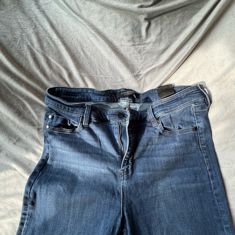 Liverpool Jeans Womens Blue Relaxed Boyfriend Cuffed Ankle Stretch Denim